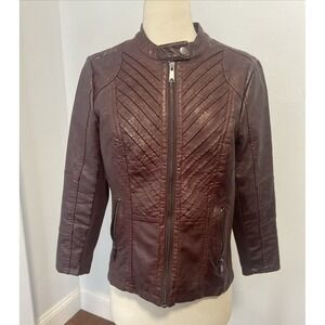 Maurices Moto Jacket Womens S Burgundy Faux Leather Pleather Biker Style 90s Y2K